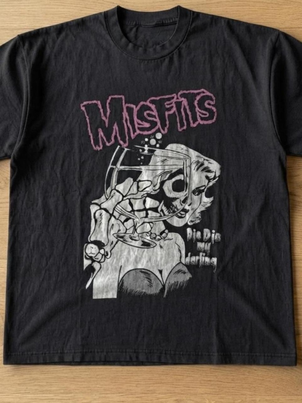 Gildan Black Misfits Graphic Tee with Pink Logo